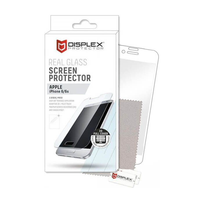 Displex Real Glass 10H Protector 3D Full Cover - калено стъклено защитно покритие за дисплея на iPhone 6S, iPhone 6 (бял-прозрачен)