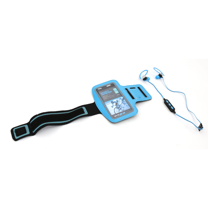Platinet Bluetooth Earphones Sport + Armband PM1075 - комплект безжични спортни блутут слушалки и неопренов спортен калъф за ръка за смарфтони до 5 инча (син)
