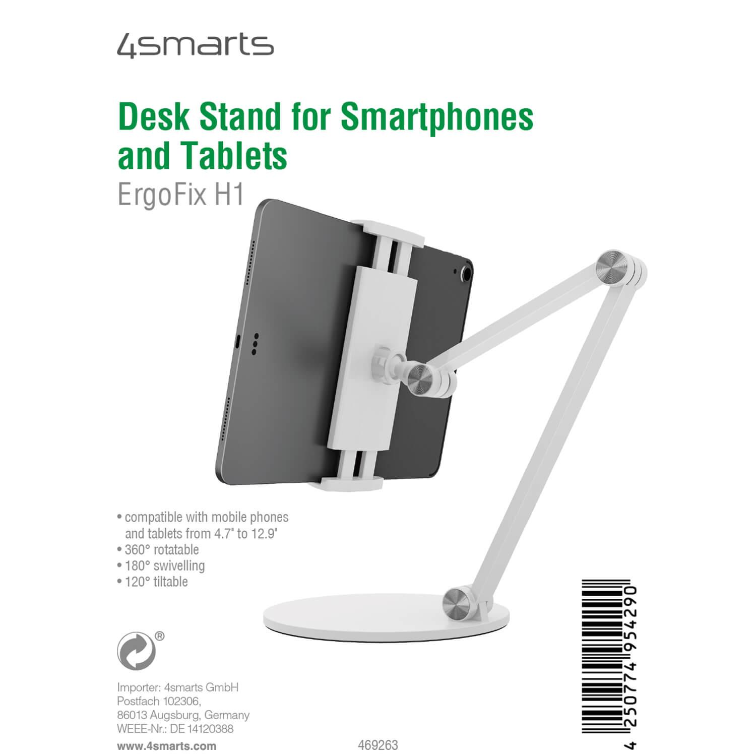 Алуминиева поставка за мобилни телефони и таблети до 15.6 инча - 4smarts Desk Stand ErgoFix H1 (бял) | JAR Computers Алуминиева поставка за мобилни телефони и таблети до 15.6 инча - 4smarts Desk Stand ErgoFix H1 (бял)