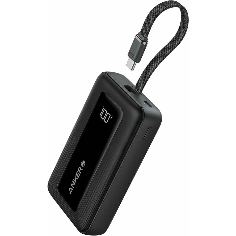 Anker Zolo Power Bank 30W 20000 mAh - външна батерия с вграден USB-C кабел, USB-C и USB-A портове и технология за бързо зареждане (черен)