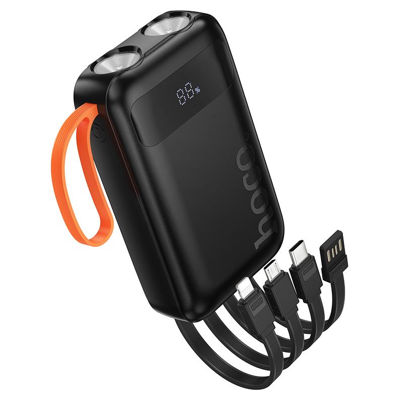 HOCO Power Bank 10000 mAh + 4 Вградени кабела: L+C+M+USB-А, Spirit /черен/ - J151 | JAR Computers HOCO Power Bank 10000 mAh + 4 Вградени кабела: L+C+M+USB-А, Spirit /черен/ - J151