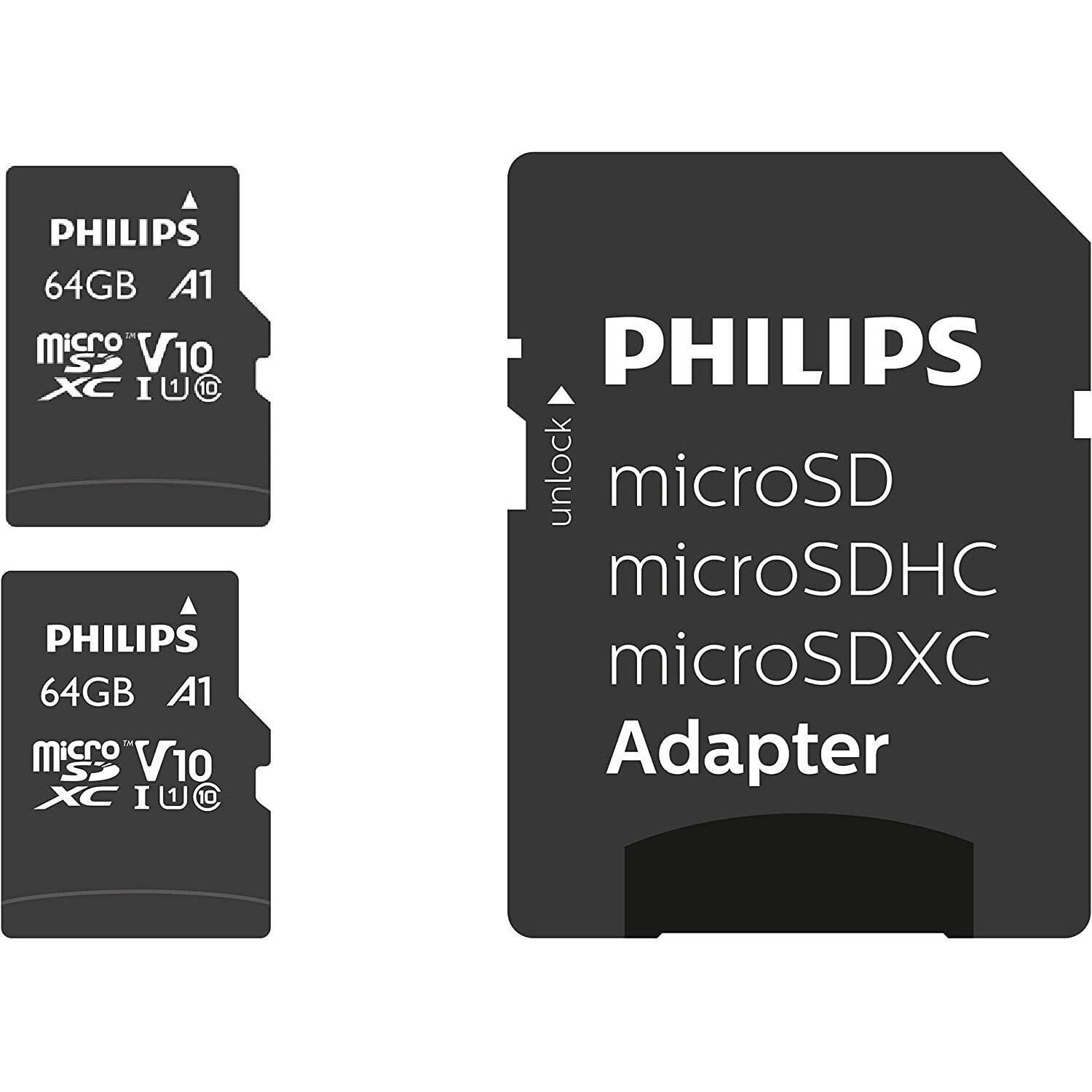 PHILIPS MicroSDXC Card 64GB Class 10 UHS-I U1 2-Pack with Adapter (FM64MP45D/00) (PHIFM64MP45D-00)