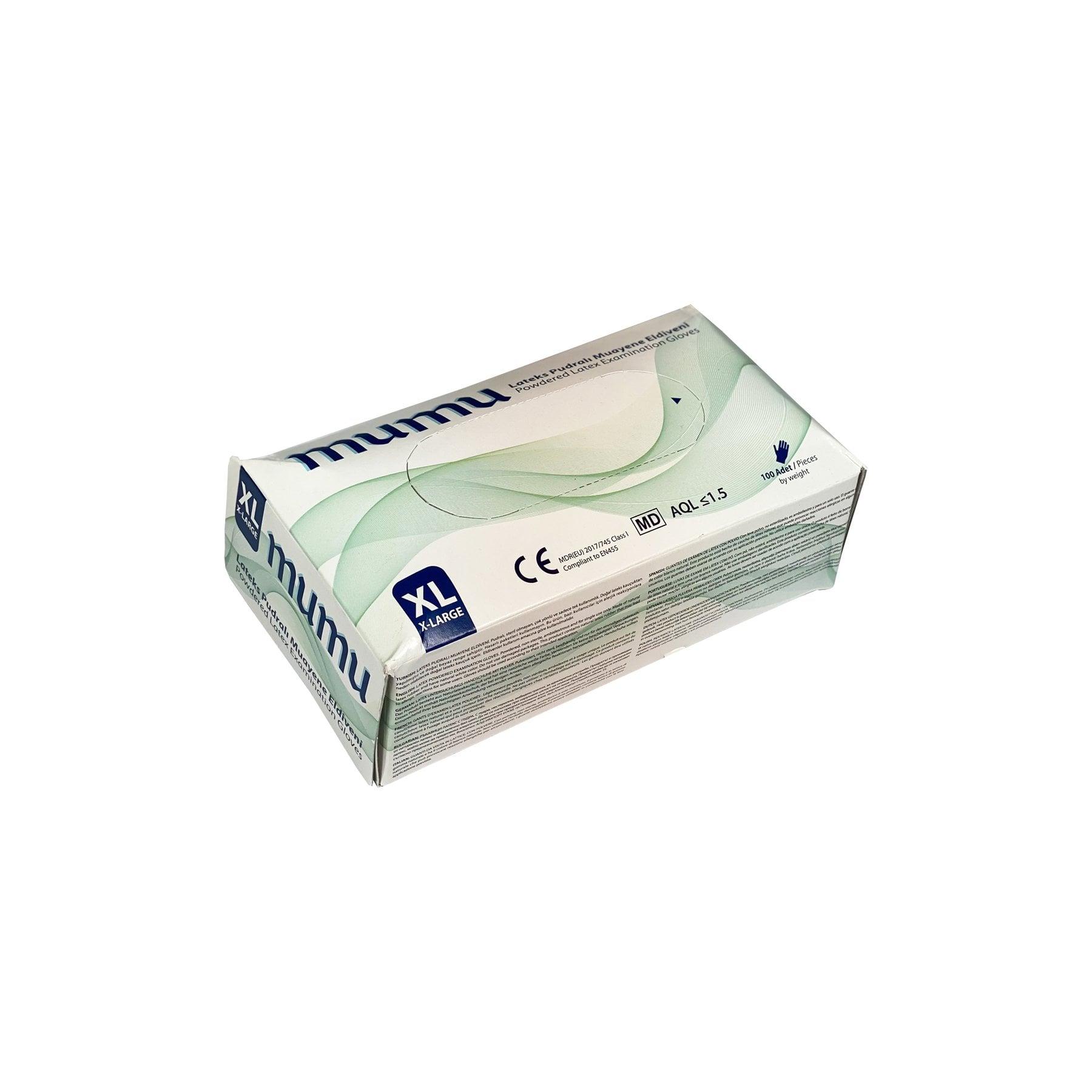 Ръкавици Mumu, латексови, XL, с пудра, 100 броя | JAR Computers Ръкавици Mumu, латексови, XL, с пудра, 100 броя