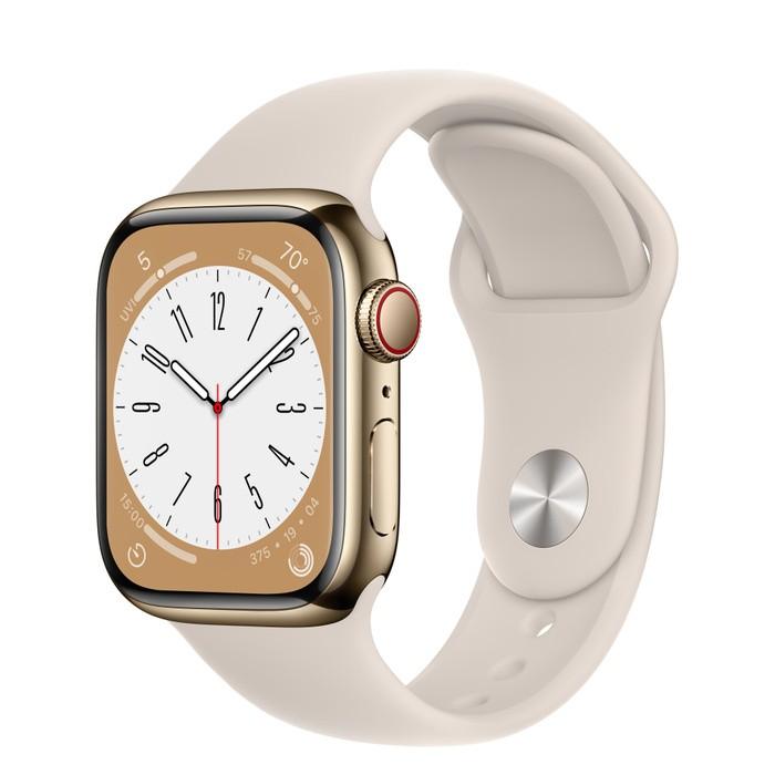 Умен часовник от Apple - Apple Watch Series 8 Cellular, 41mm Gold Stainless Steel Case with Starlight Sport Band | JAR Computers Умен часовник от Apple - Apple Watch Series 8 Cellular, 41mm Gold Stainless Steel Case with Starlight Sport Band