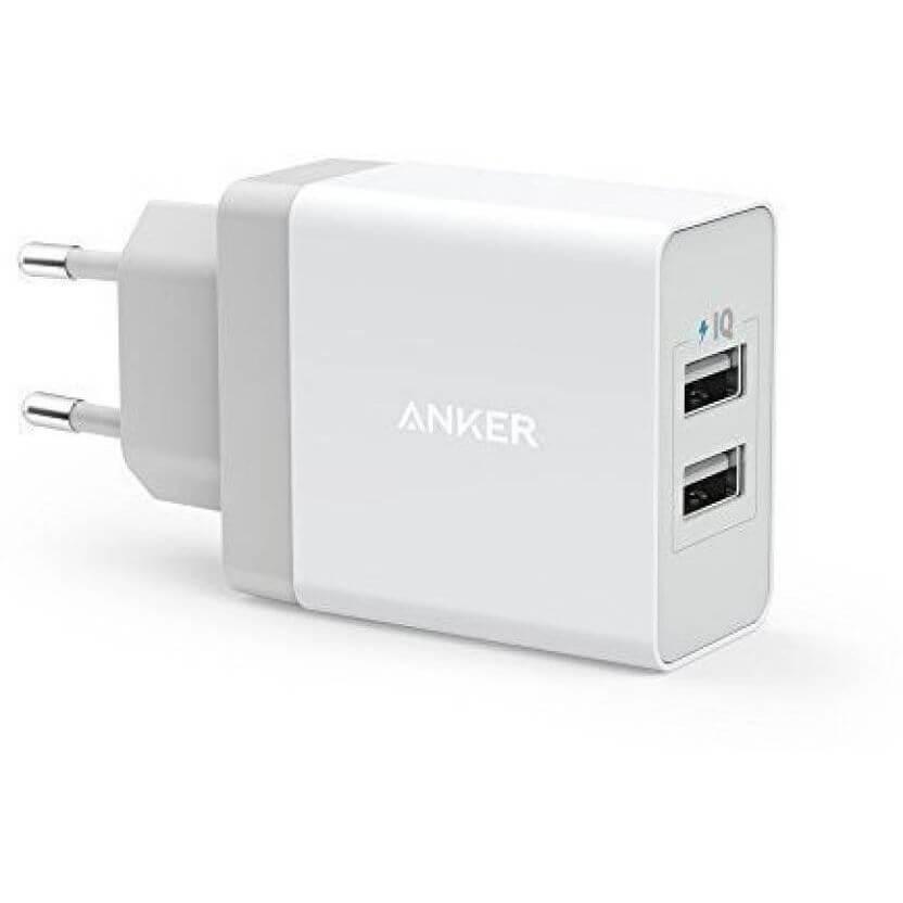 Захранване с два USB изхода, технология за бързо зареждане и microUSB кабел - Anker PowePort 2 24W USB Charger с PowerIQ и VoltageBoost (бял) | JAR Computers Захранване с два USB изхода, технология за бързо зареждане и microUSB кабел - Anker PowePort 2 24W USB Charger с PowerIQ и VoltageBoost (бял)