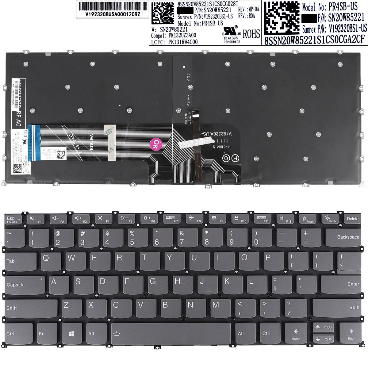 Клавиатура за лаптоп Lenovo IdeaPad Flex 5-14ALC05 5-14ARE05 5-14IIL05 5-14ITL05 Сива Без Рамка с Подсветка US/UK