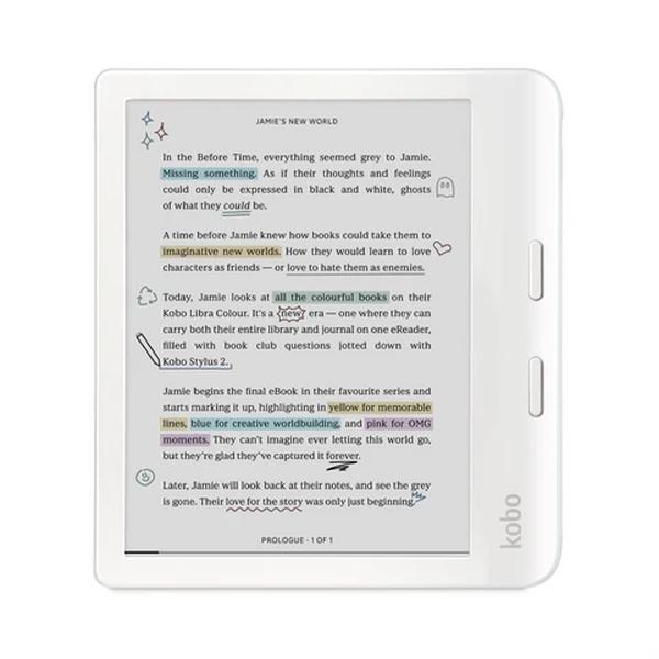 Kobo Libra Colour e-Book Reader, E Ink Kaleido touchscreen 7 inch, 1680 x 1264, 32 GB, 2 GHz, Greutate 0.215 kg, Wireless Da, Comfort Light PRO, IPX8 - up to 60 mins in 2 metres of water, 15 file formats supported natively, White