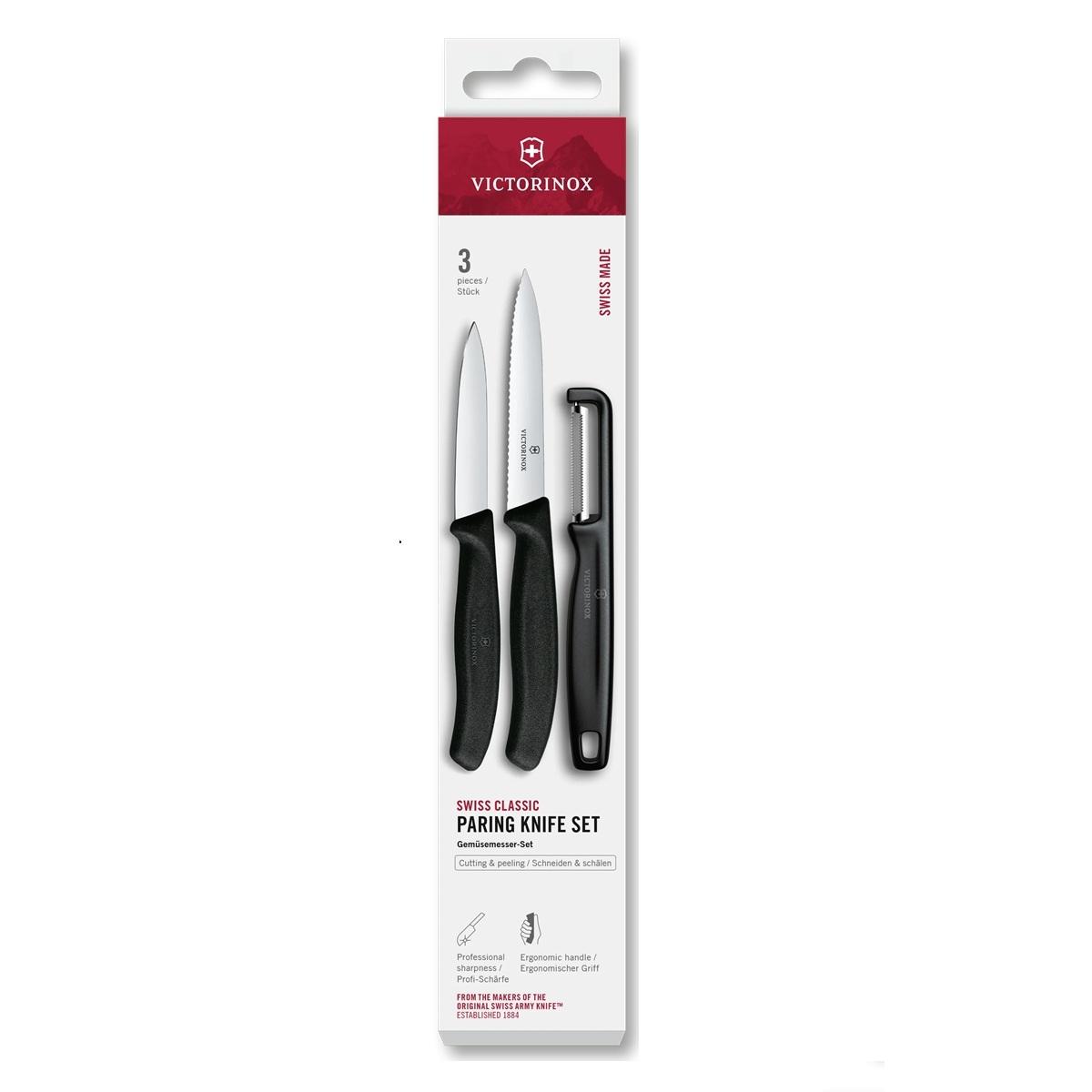 Комплект Victorinox Swiss Classic, два ножа плюс белачка, черни