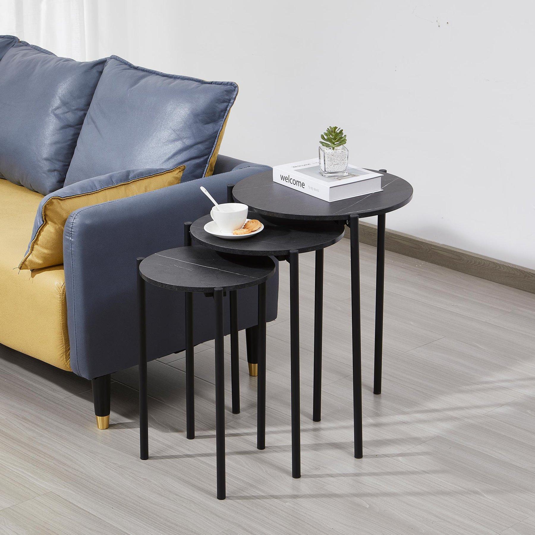 Ниска маса RFG Laura, овален плот, ПДЧ, черни метални крака, 3 броя в комплект