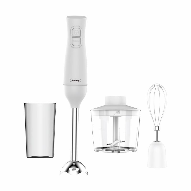 Ръчен пасатор 3в1 Rosberg R51112OSC, 350W, 0.7 л, 2 скорости, Метален подвижен накрайник, Приставка за разбиване, Бял | JAR Computers Ръчен пасатор 3в1 Rosberg R51112OSC, 350W, 0.7 л, 2 скорости, Метален подвижен накрайник, Приставка за разбиване, Бял