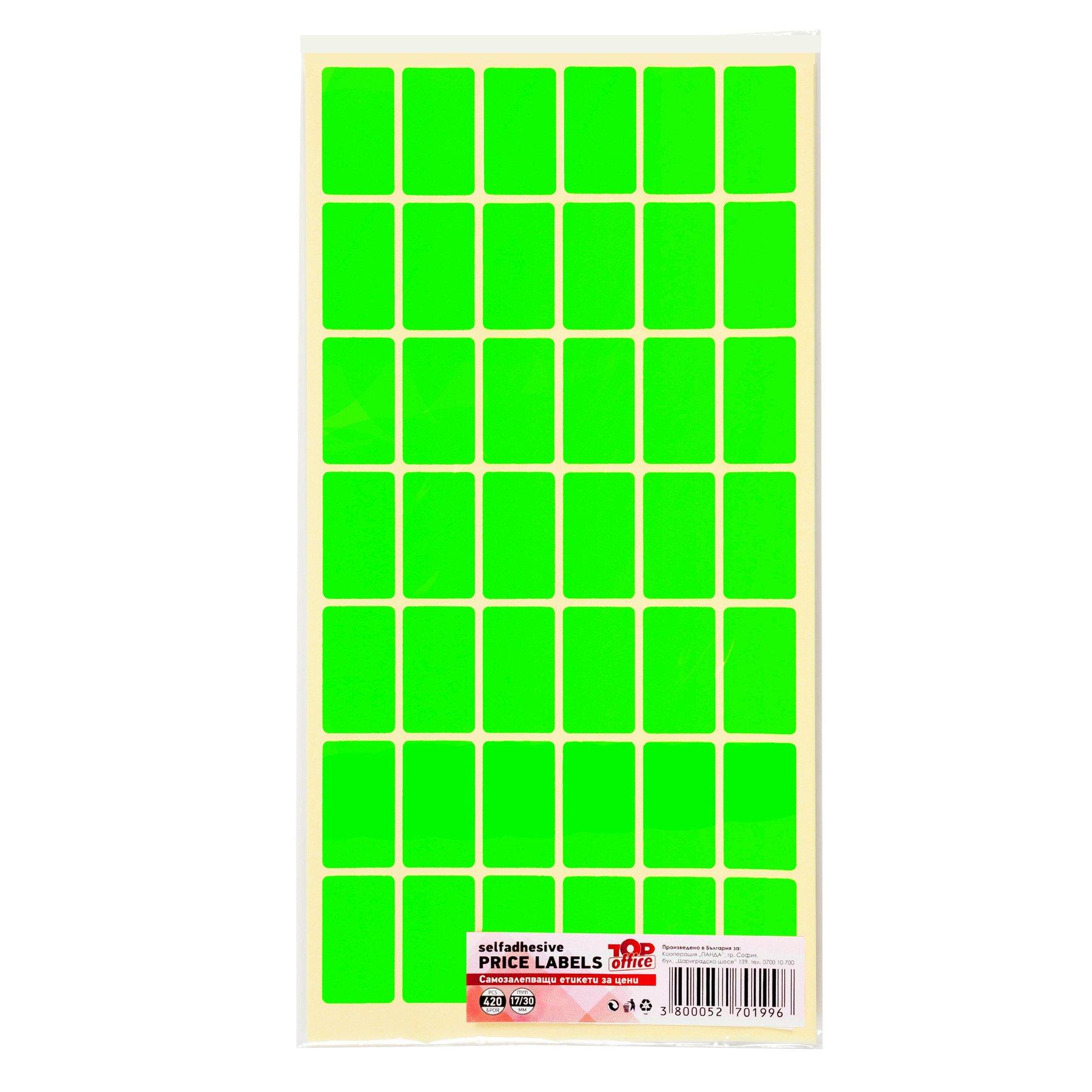 Top Office Самозалепващи се етикети за цени, 17 x 30 mm, зелени, 420 броя