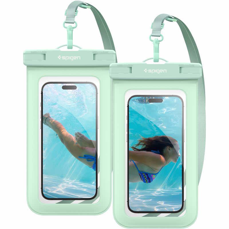 2 броя универсални водоустойчиви калъфи за смартфони до 7 инча - Spigen Aqua Shield A601 Universal Waterproof Case IPX8 2 Pack (зелен) | JAR Computers 2 броя универсални водоустойчиви калъфи за смартфони до 7 инча - Spigen Aqua Shield A601 Universal Waterproof Case IPX8 2 Pack (зелен)