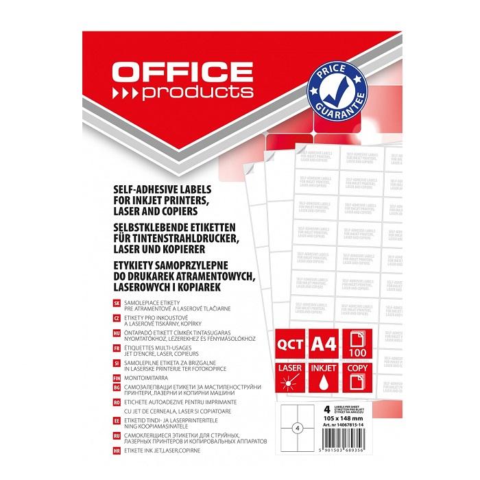 Самозалепващи етикети OFFICE PRODUCTS Laser/Copier/Inkjet, бели, А4, 105х148 мм, 4 бр./л.,100 л. | JAR Computers Самозалепващи етикети OFFICE PRODUCTS Laser/Copier/Inkjet, бели, А4, 105х148 мм, 4 бр./л.,100 л.