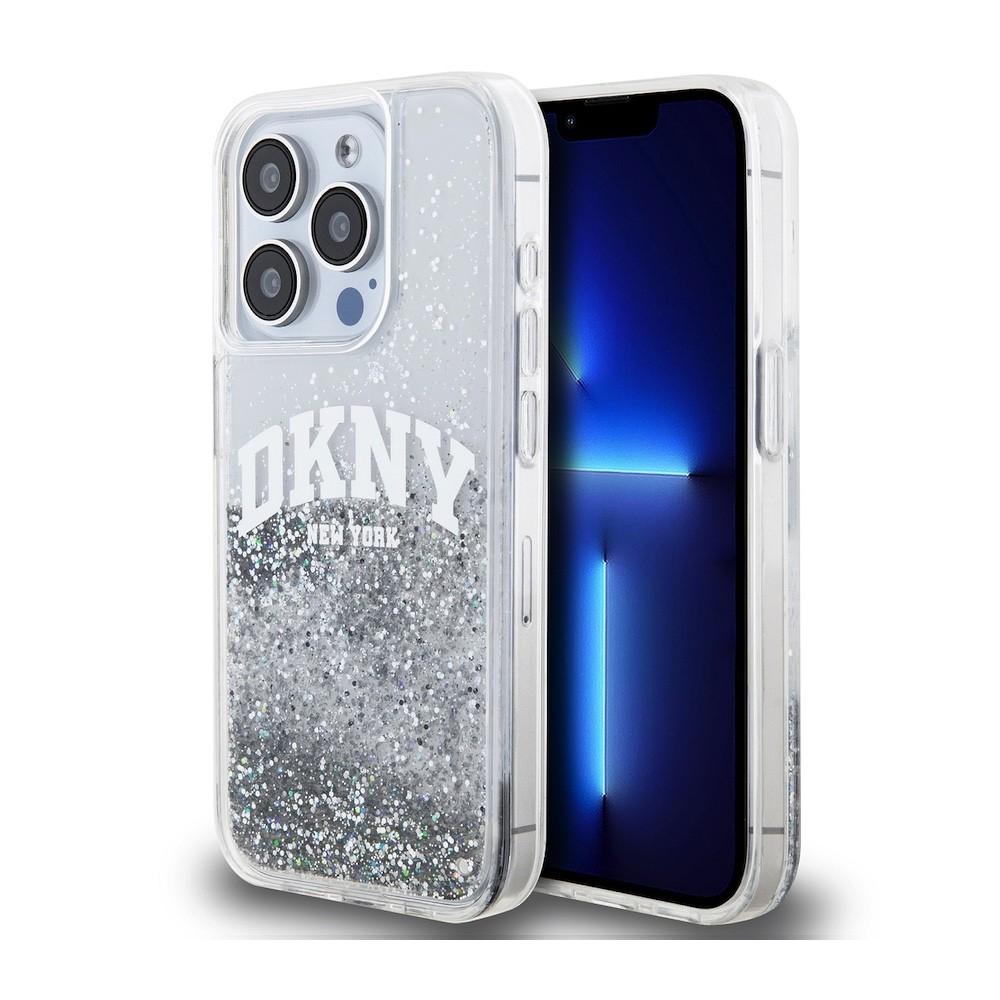 Дизайнерски кейс с висока защита за iPhone 15 Pro - DKNY Liquid Glitter Arch Logo Case (прозрачен) | JAR Computers Дизайнерски кейс с висока защита за iPhone 15 Pro - DKNY Liquid Glitter Arch Logo Case (прозрачен)