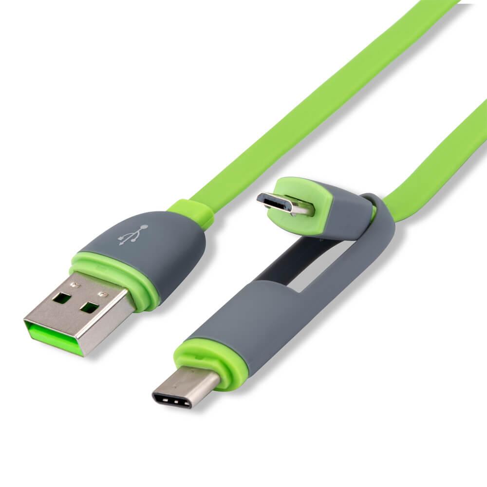 Кабел за microUSB и USB-C стандарти за MacBook 12 и мобилни устройства - 4smarts MultiCord MicroUSB + USB-C cable (сив-зелен) | JAR Computers Кабел за microUSB и USB-C стандарти за MacBook 12 и мобилни устройства - 4smarts MultiCord MicroUSB + USB-C cable (сив-зелен)