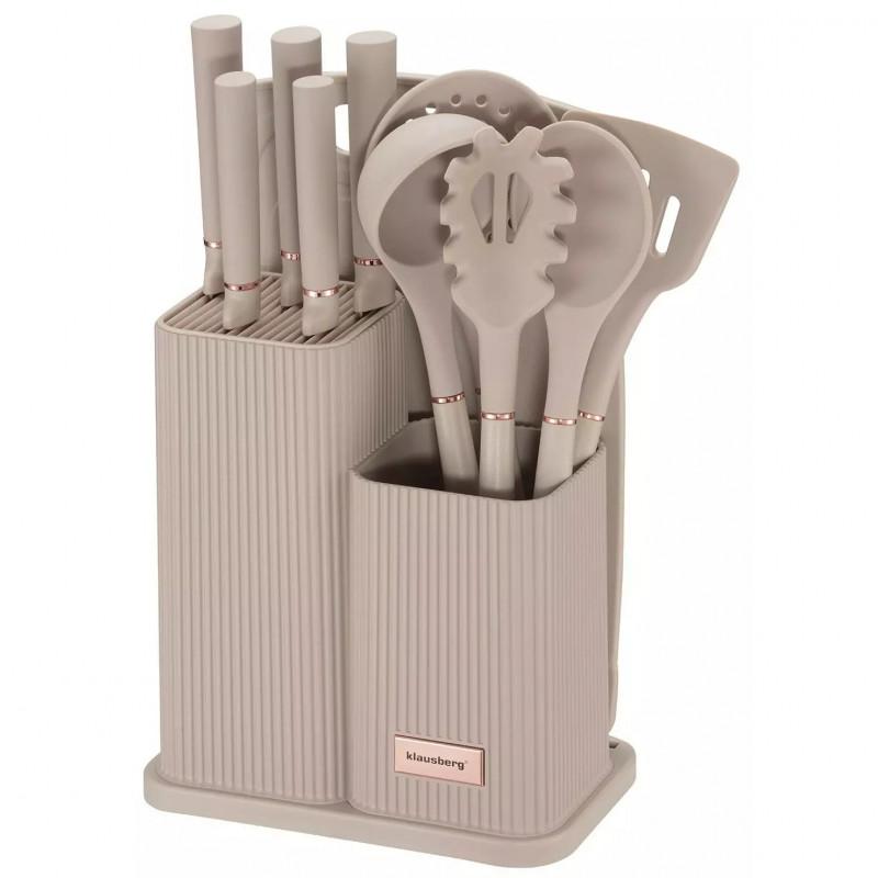 Комплект ножове и прибори Klausberg KB 7935, Дъска и стойка, 12 части, Бежов | JAR Computers Комплект ножове и прибори Klausberg KB 7935, Дъска и стойка, 12 части, Бежов