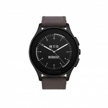 Луксозен Bluetooth тъч часовник за iOS и Android смартфони - Vector Luna Brushed Black Dark Brown Leather (кафява кожена каишка) | JAR Computers Луксозен Bluetooth тъч часовник за iOS и Android смартфони - Vector Luna Brushed Black Dark Brown Leather (кафява кожена каишка)
