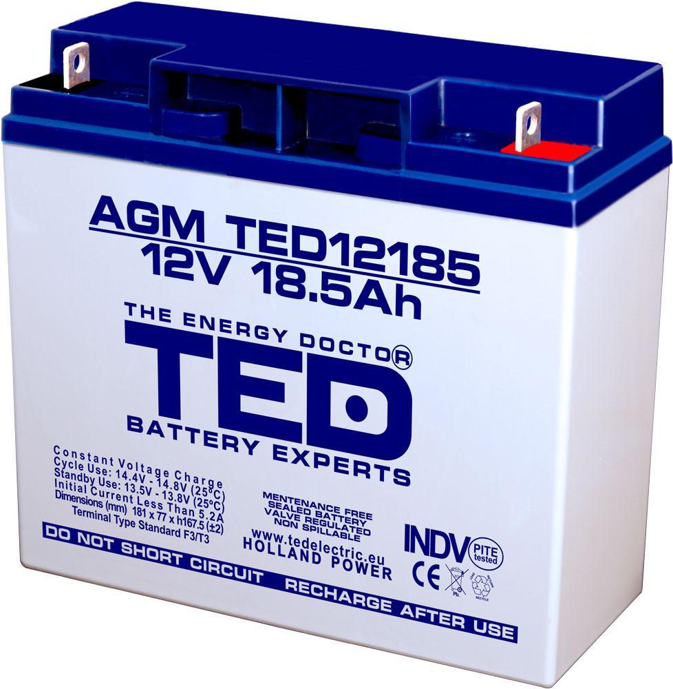 Оловна батерия TED ELECTRIC, 12V, 18.5Ah, 181/ 76/ 167 mm, AGM - TED-12V-18.5-AGM | JAR Computers Оловна батерия TED ELECTRIC, 12V, 18.5Ah, 181/ 76/ 167 mm, AGM - TED-12V-18.5-AGM