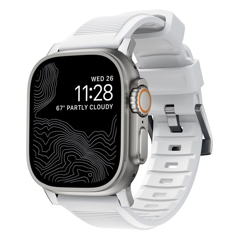Силиконова каишка за Apple Watch 42мм, 44мм, 45мм, 46мм, Ultra, Ultra 2 49мм - Nomad Rugged Strap (бял-сребрист) | JAR Computers Силиконова каишка за Apple Watch 42мм, 44мм, 45мм, 46мм, Ultra, Ultra 2 49мм - Nomad Rugged Strap (бял-сребрист)