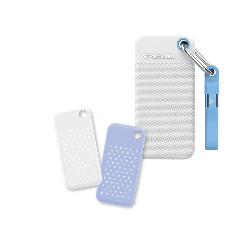 Verbatim Pocket SSD USB 3.2 Gen 2 2TB White/Light Blue incl. two rubber sleeves | JAR Computers Verbatim Pocket SSD USB 3.2 Gen 2 2TB White/Light Blue incl. two rubber sleeves