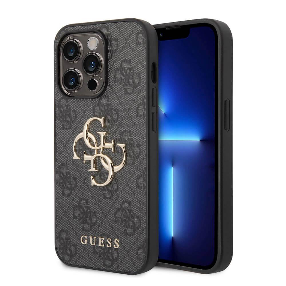 Дизайнерски кожен кейс за iPhone 15 Pro - Guess PU 4G Metal Logo Leather Hard Case (сив) | JAR Computers Дизайнерски кожен кейс за iPhone 15 Pro - Guess PU 4G Metal Logo Leather Hard Case (сив)