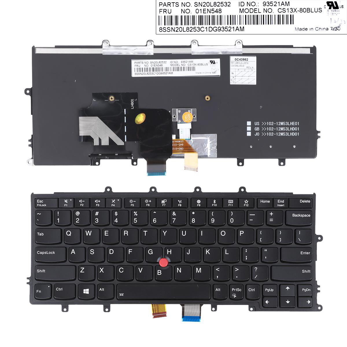 Клавиатура за лаптоп Lenovo X240 X250 X260 X270 Черна с Черна Рамка С Подсветка / Black Frame Black With Pointing Stick With Backlit | JAR Computers Клавиатура за лаптоп Lenovo X240 X250 X260 X270 Черна с Черна Рамка С Подсветка / Black Frame Black With Pointing Stick With Backlit