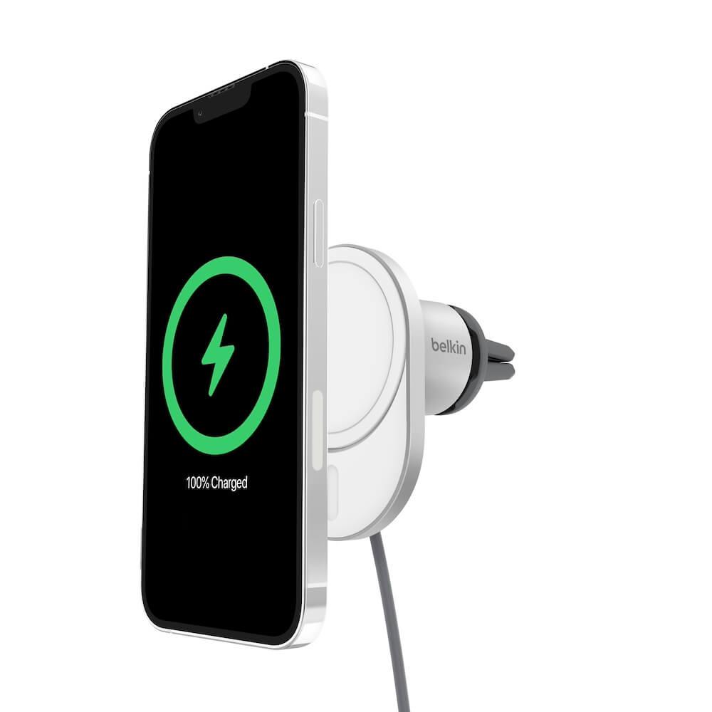 Поставка за радиатора на кола с MagSafe безжично зареждане за iPhone с Magsafe - Belkin BoostCharge Pro Qi2 Magnetic Wireless Car Charger 15W (сребрист) | JAR Computers Поставка за радиатора на кола с MagSafe безжично зареждане за iPhone с Magsafe - Belkin BoostCharge Pro Qi2 Magnetic Wireless Car Charger 15W (сребрист)