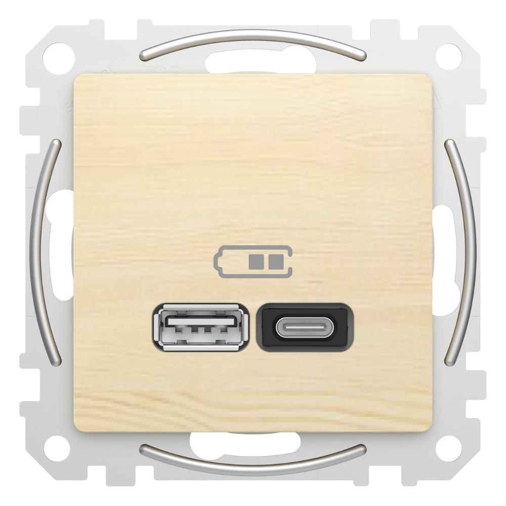 Розетка 2x USB тип A+C 3A 45W Power Delivery Бреза | JAR Computers Розетка 2x USB тип A+C 3A 45W Power Delivery Бреза