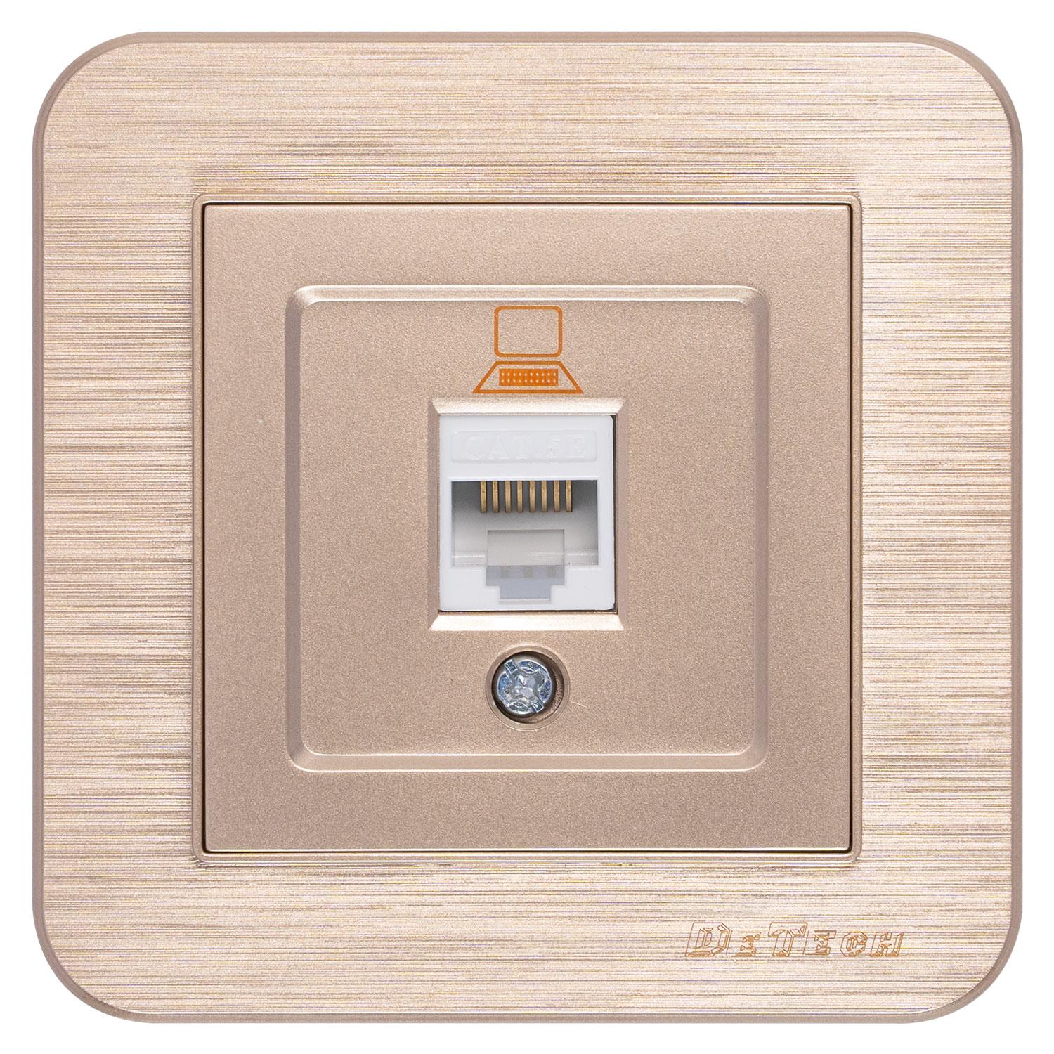 Единична розетка за компютър DeTech DE-9223-61, RJ45, Cat5E, За вграждане, IP20, Златист - 75050 | JAR Computers Единична розетка за компютър DeTech DE-9223-61, RJ45, Cat5E, За вграждане, IP20, Златист - 75050