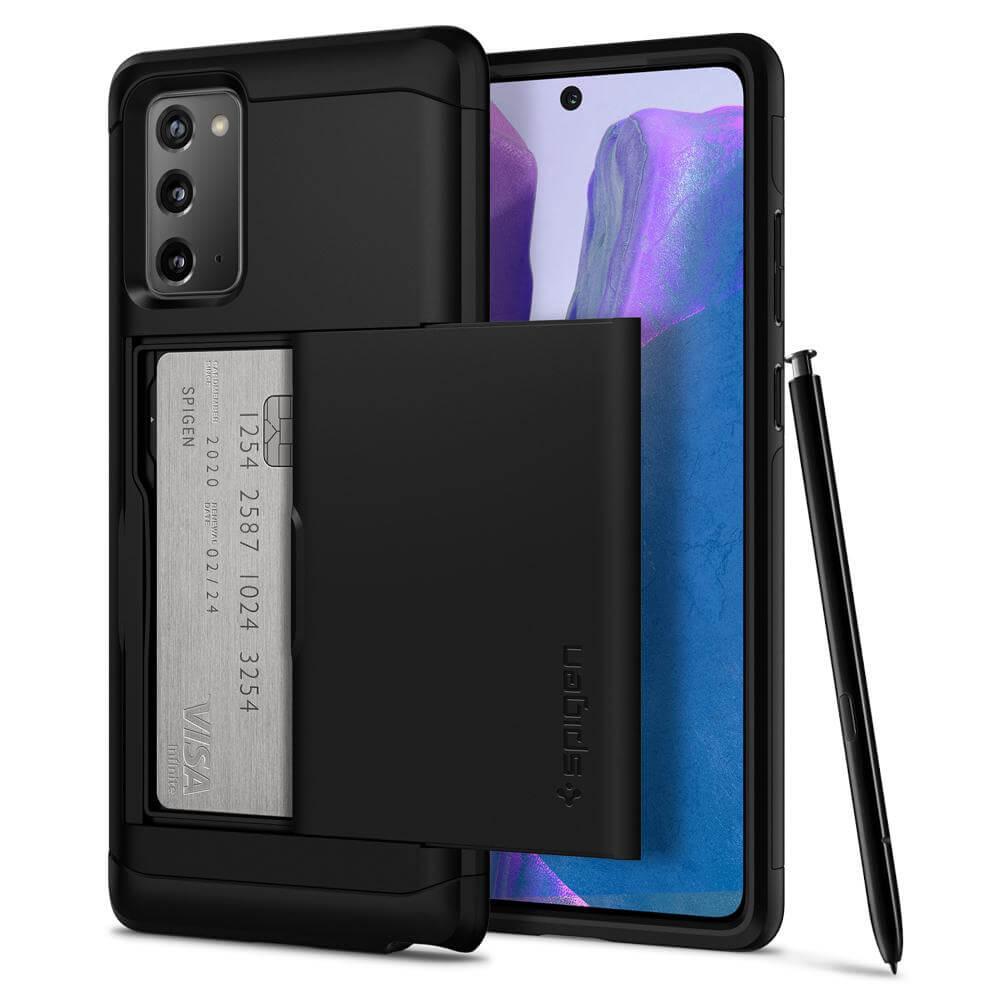 Хибриден кейс с отделение за кр. карти и най-висока степен на защита за Samsung Galaxy Note 20 - Spigen Slim Armor CS Case (черен) | JAR Computers Хибриден кейс с отделение за кр. карти и най-висока степен на защита за Samsung Galaxy Note 20 - Spigen Slim Armor CS Case (черен)