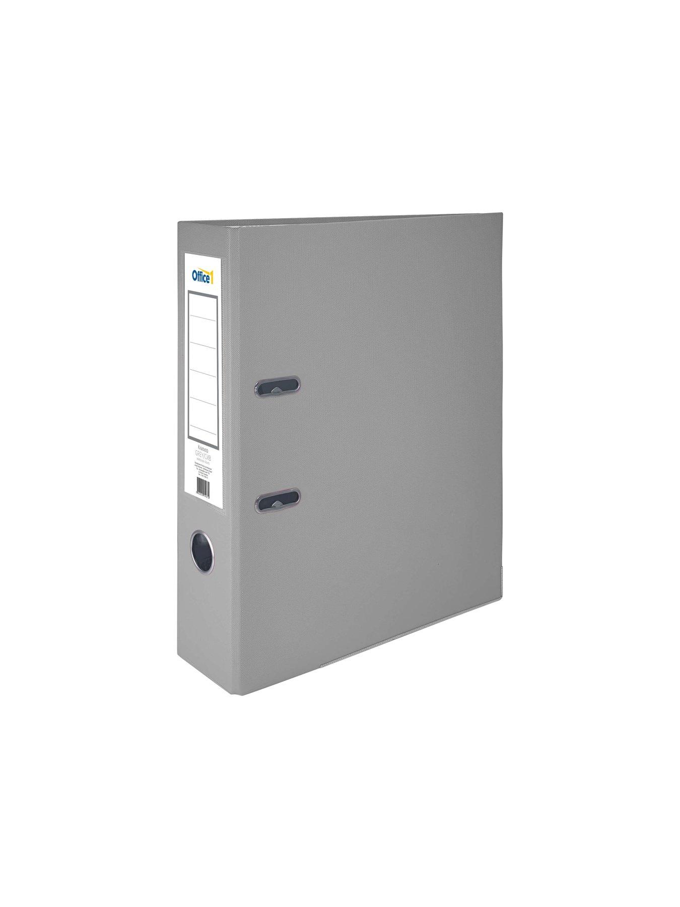 Office 1 Класьор, 8 cm, PP, с метален кант, несглобен, сив, 50 броя
