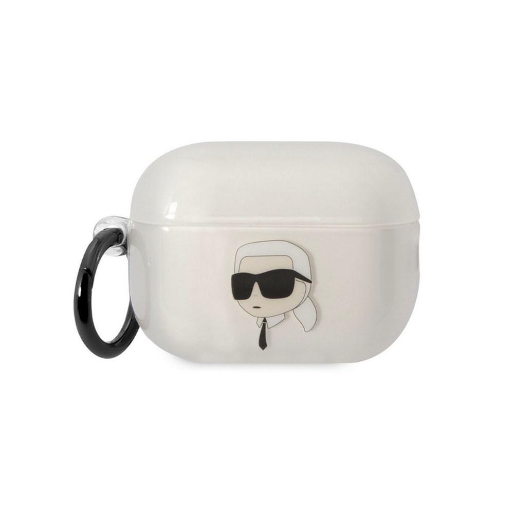 Силиконов калъф с карабинер за Apple AirPods Pro 2 - Karl Lagerfeld AirPods Pro 2 3D Logo NFT Karl Head Silicone Case (бял-прозрачен) | JAR Computers Силиконов калъф с карабинер за Apple AirPods Pro 2 - Karl Lagerfeld AirPods Pro 2 3D Logo NFT Karl Head Silicone Case (бял-прозрачен)