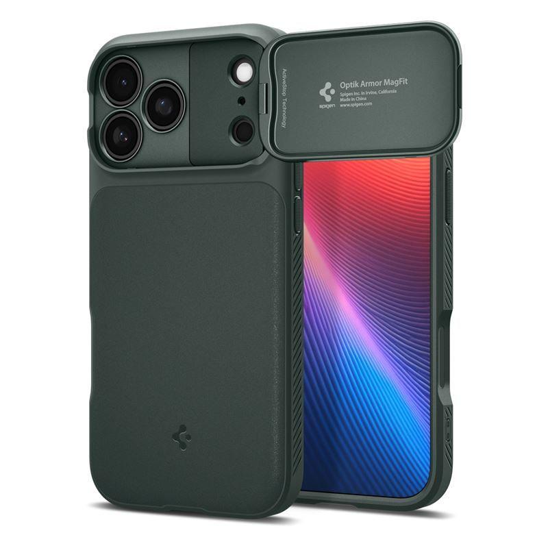 Силиконов (TPU) калъф с капак за камерата с MagSafe за iPhone 17 Pro - Spigen Optik Armor MagSafe Case (зелен) | JAR Computers Силиконов (TPU) калъф с капак за камерата с MagSafe за iPhone 17 Pro - Spigen Optik Armor MagSafe Case (зелен)