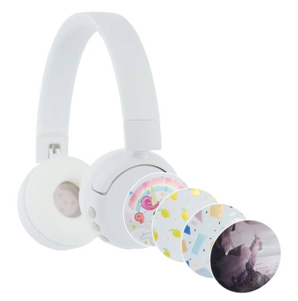 BuddyPhones POP Fun детски слушалки, Bluetooth, 3.5 мм, USB-C, сгъваеми, бели