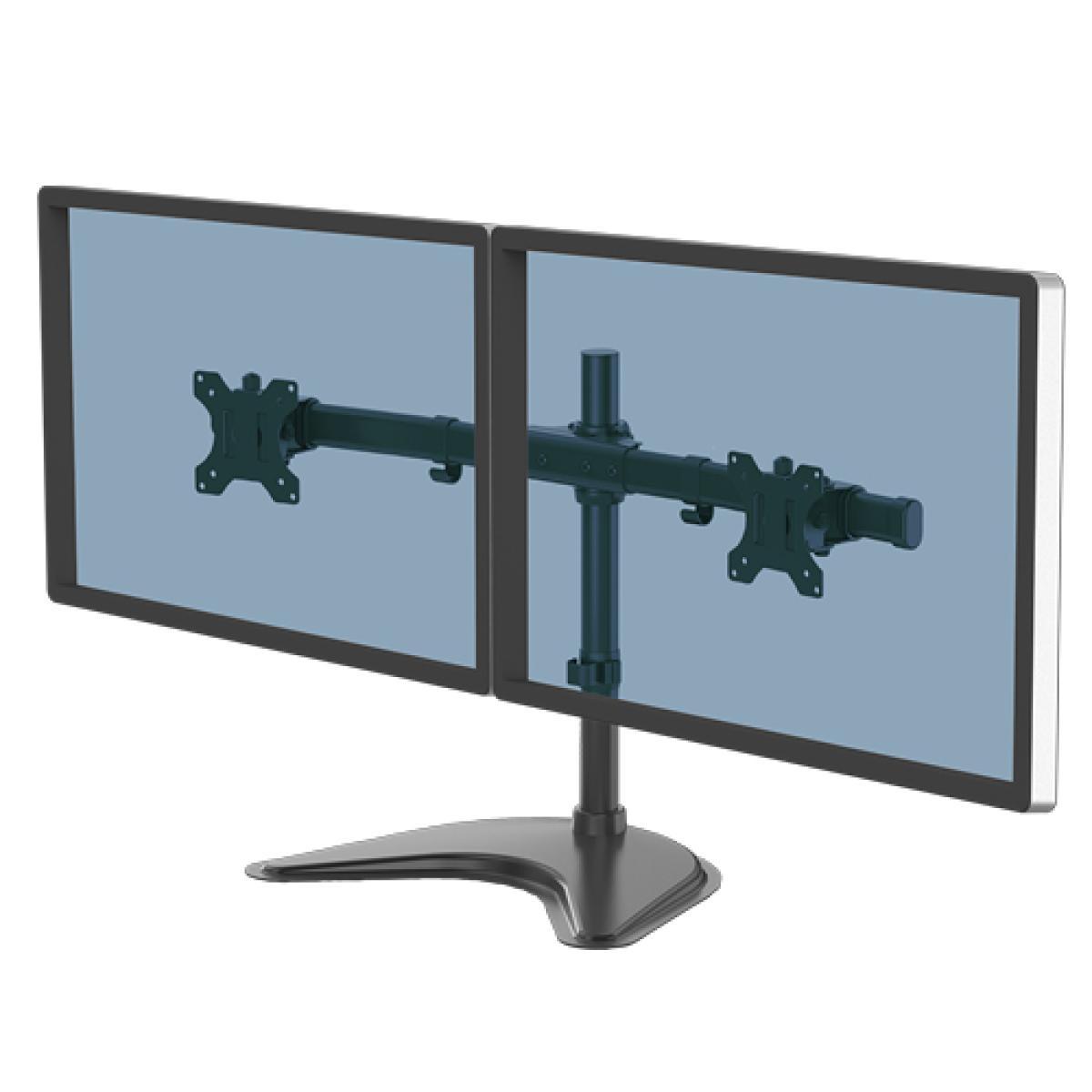 Fellowes Seasa Dual Monitor Arm - Freestanding Monitor Mount for 8KG 27 inch Screens - Ergonomic Adjustable Monitor Arm - Tilt 45° Pan 120° Rotation 360°, VESA 75 x 75/100 x 100 - Black | JAR Computers Fellowes Seasa Dual Monitor Arm - Freestanding Monitor Mount for 8KG 27 inch Screens - Ergonomic Adjustable Monitor Arm - Tilt 45° Pan 120° Rotation 360°, VESA 75 x 75/100 x 100 - Black