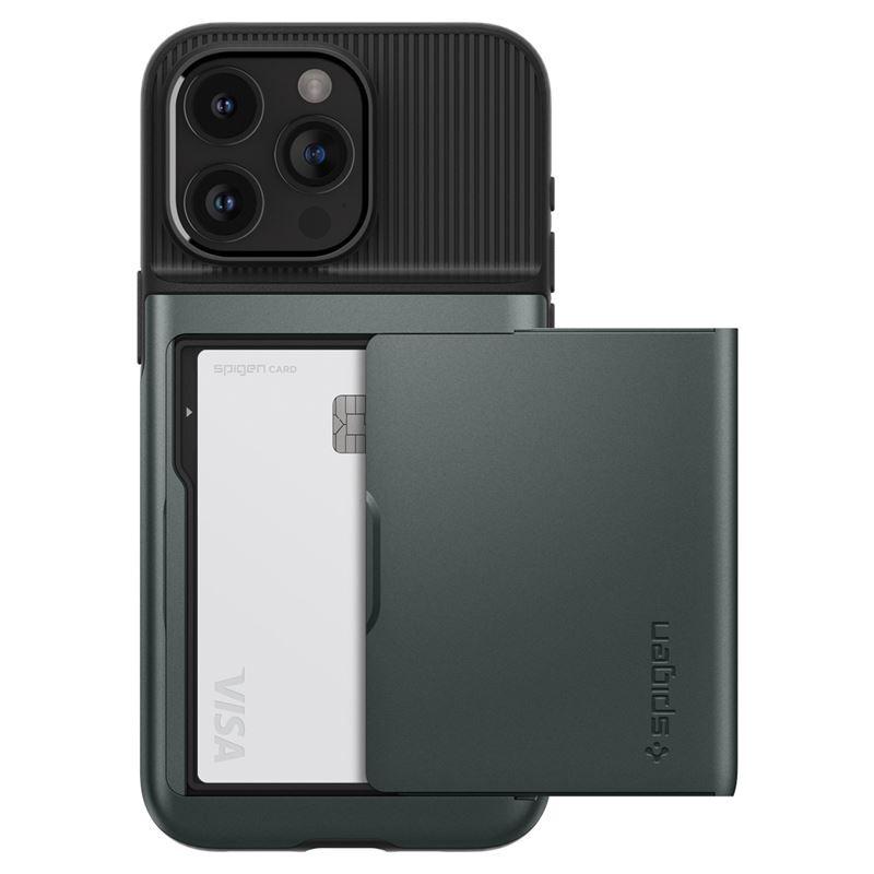 Хибриден кейс с отделение за кр. карти и най-висока степен на защита за iPhone 15 Pro Max - Spigen Slim Armor CS Case (зелен) | JAR Computers Хибриден кейс с отделение за кр. карти и най-висока степен на защита за iPhone 15 Pro Max - Spigen Slim Armor CS Case (зелен)