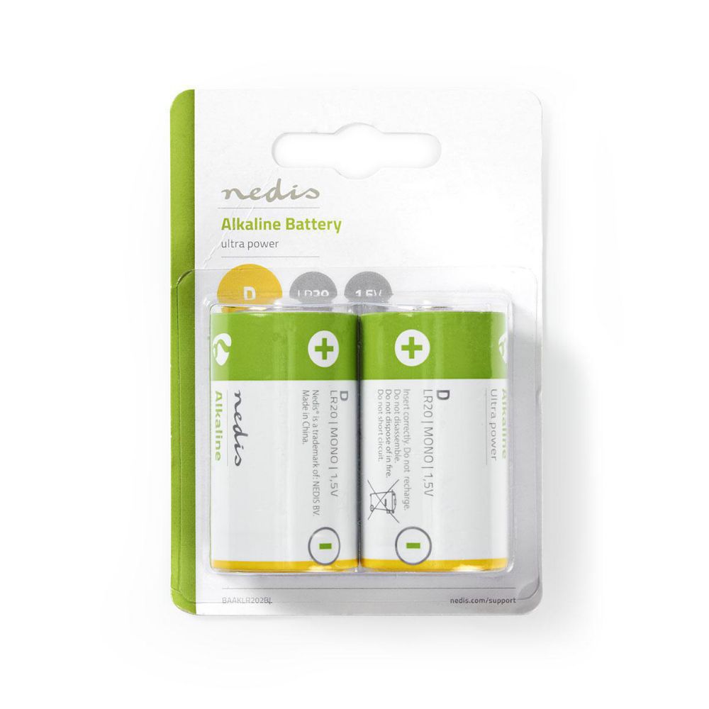 Nedis Alkaline Batteries D 1.5V 2pcs (BAAKLR202BL) (NEDBAAKLR202BL)