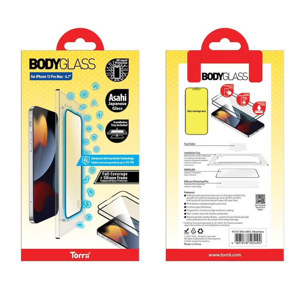 Стъклено защитно покритие с антибактериално покритие за целия дисплей на iPhone 13 Pro Max - Torrii BodyGlass Full Screen Anti-Bacterial Glass Soft Edge Tempered Glass (прозрачен-черен) | JAR Computers Стъклено защитно покритие с антибактериално покритие за целия дисплей на iPhone 13 Pro Max - Torrii BodyGlass Full Screen Anti-Bacterial Glass Soft Edge Tempered Glass (прозрачен-черен)