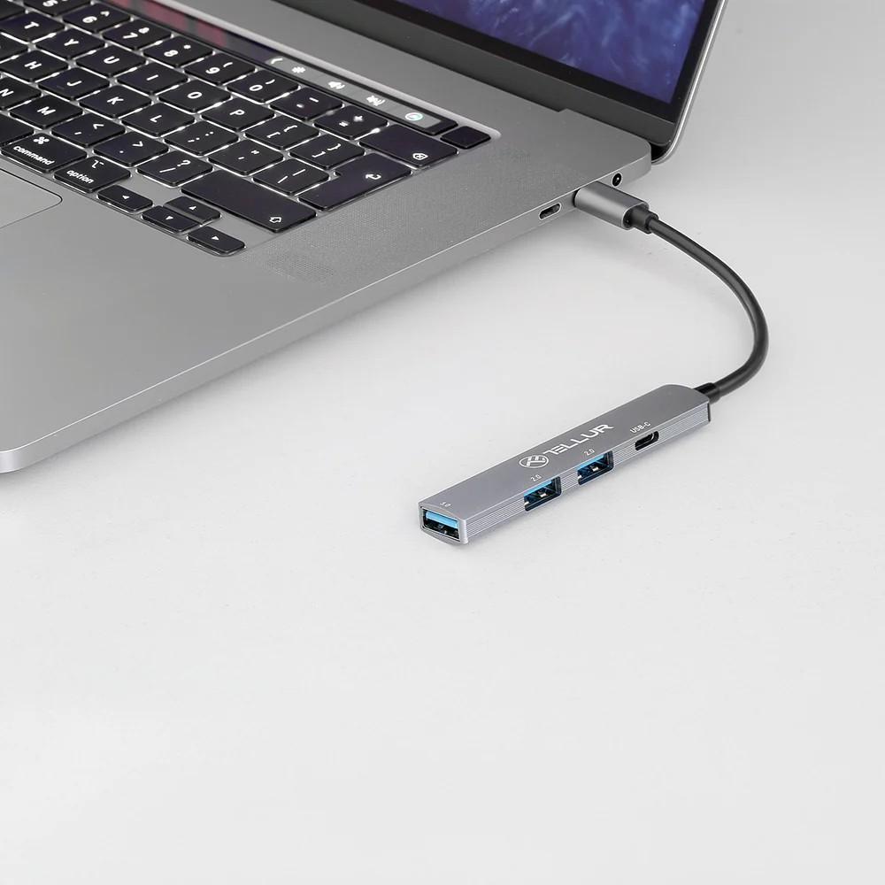 Tellur TLL321051 4 в 1 USB-C 3.1 хъб, 2xUSB 2.0 + USB-C + USB 3.0, алуминий, сив | JAR Computers Tellur TLL321051 4 в 1 USB-C 3.1 хъб, 2xUSB 2.0 + USB-C + USB 3.0, алуминий, сив