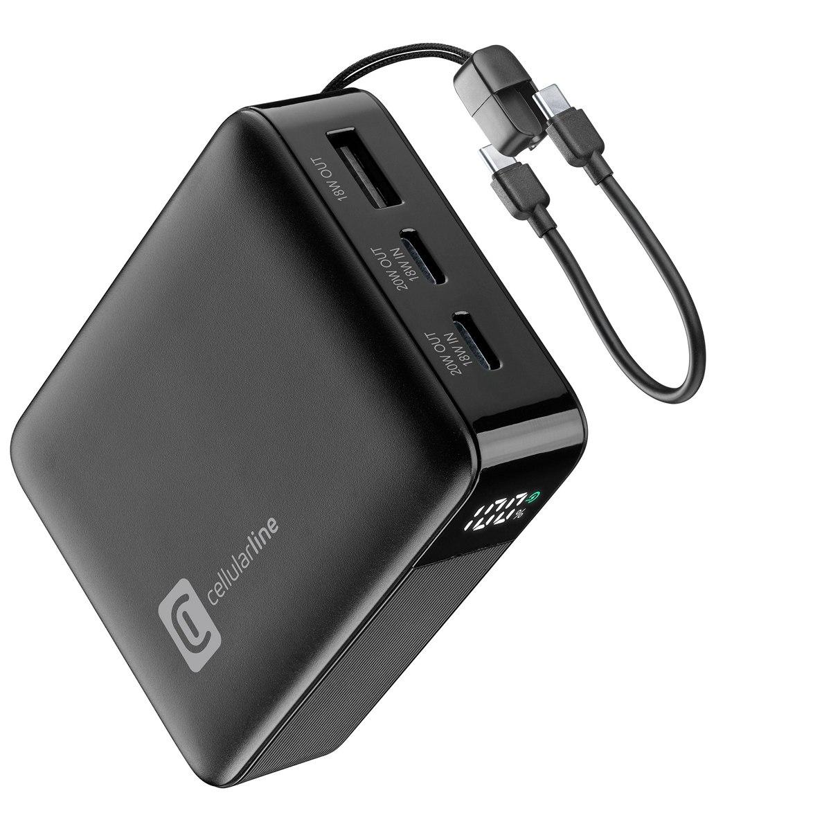 Външна батерия 10000 mAh LCD 20W с вграден USB-C кабел