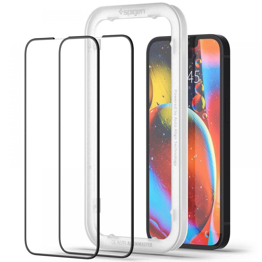 2 броя калени стъклени защитни покрития за целия дисплей на iPhone 13 mini - Spigen Glass.Tr Align Master Full Cover Tempered Glass 2 Pack (черен-прозрачен) | JAR Computers 2 броя калени стъклени защитни покрития за целия дисплей на iPhone 13 mini - Spigen Glass.Tr Align Master Full Cover Tempered Glass 2 Pack (черен-прозрачен)