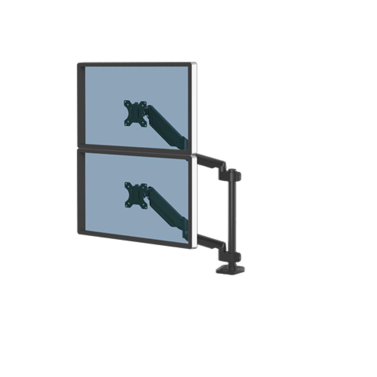 Fellowes Platinum Series Dual Stacking Monitor Arm - Monitor Mount for Two 8KG 27 Inch Screens - Adjustable Dual Monitor Desk Mount - Tilt 45° Pan 180° Swivel 360° Rotation 360°, VESA 75 x 75/100 x 100 - Black | JAR Computers Fellowes Platinum Series Dual Stacking Monitor Arm - Monitor Mount for Two 8KG 27 Inch Screens - Adjustable Dual Monitor Desk Mount - Tilt 45° Pan 180° Swivel 360° Rotation 360°, VESA 75 x 75/100 x 100 - Black