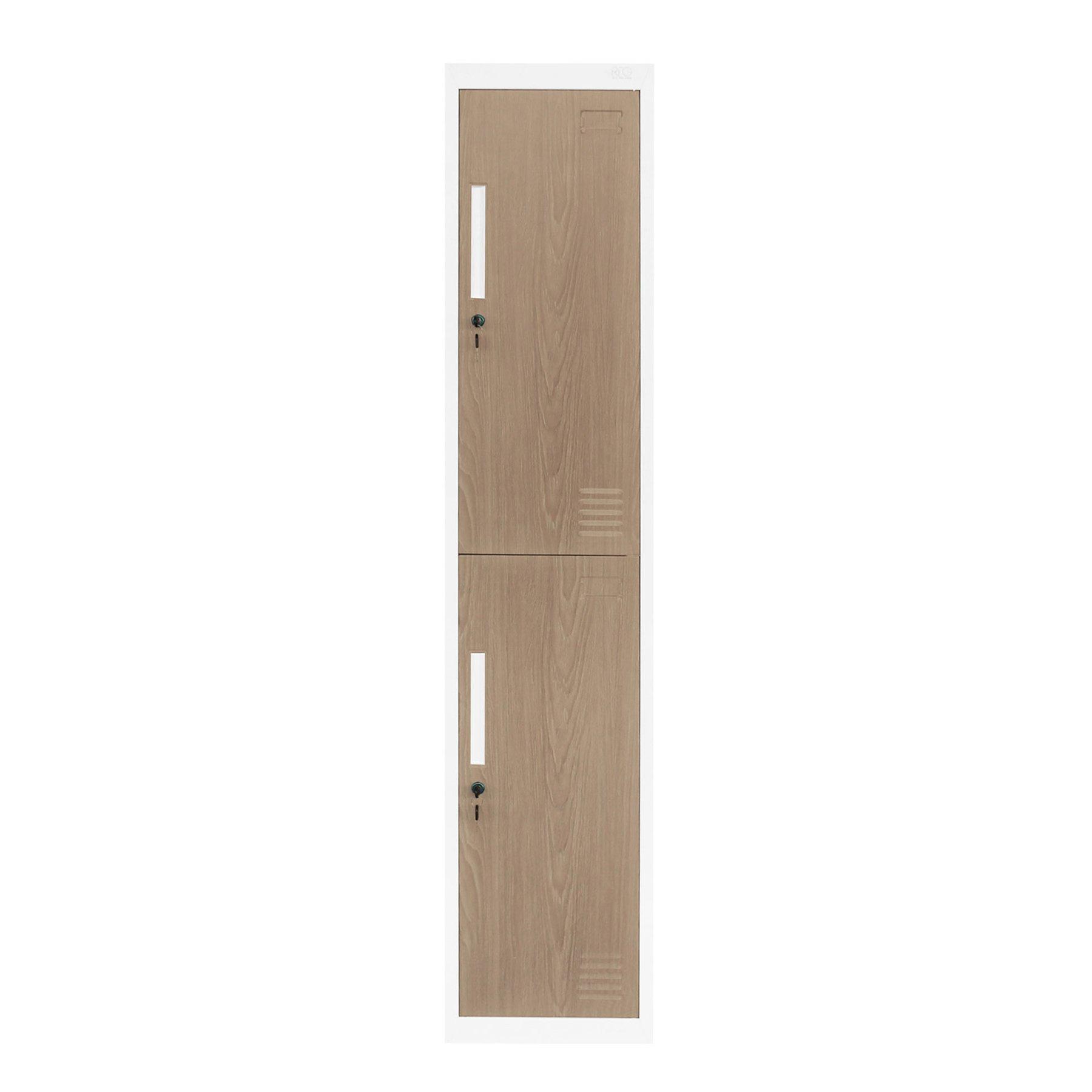 Гардероб RFG, единичен, метален, с две врати, 380 х 450 х 1850 mm, кехлибарен дъб и бяло
