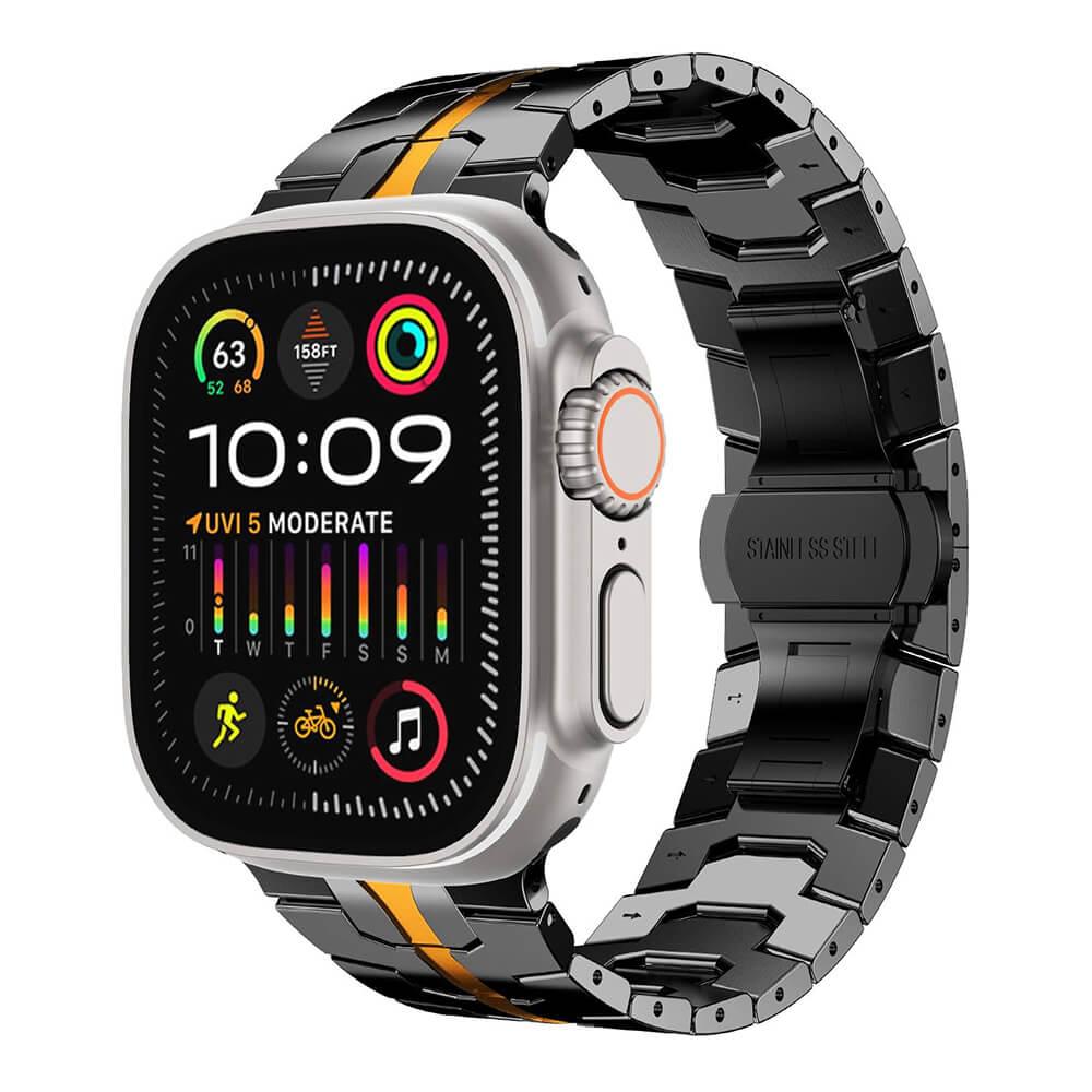 Стоманена каишка за Apple Watch 42мм, 44мм, 45мм, 46мм, Ultra, Ultra 2, Ultra 3 49мм - Techsuit Stainless Steel Watchband W063 (черен-оранжев) | JAR Computers Стоманена каишка за Apple Watch 42мм, 44мм, 45мм, 46мм, Ultra, Ultra 2, Ultra 3 49мм - Techsuit Stainless Steel Watchband W063 (черен-оранжев)