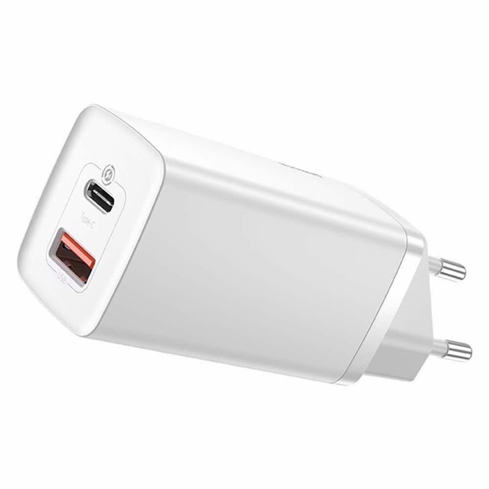Зарядно устройство Baseus USB 65W + USB-C порт GaN2 Lite quick, бяло (v) | JAR Computers Зарядно устройство Baseus USB 65W + USB-C порт GaN2 Lite quick, бяло (v)