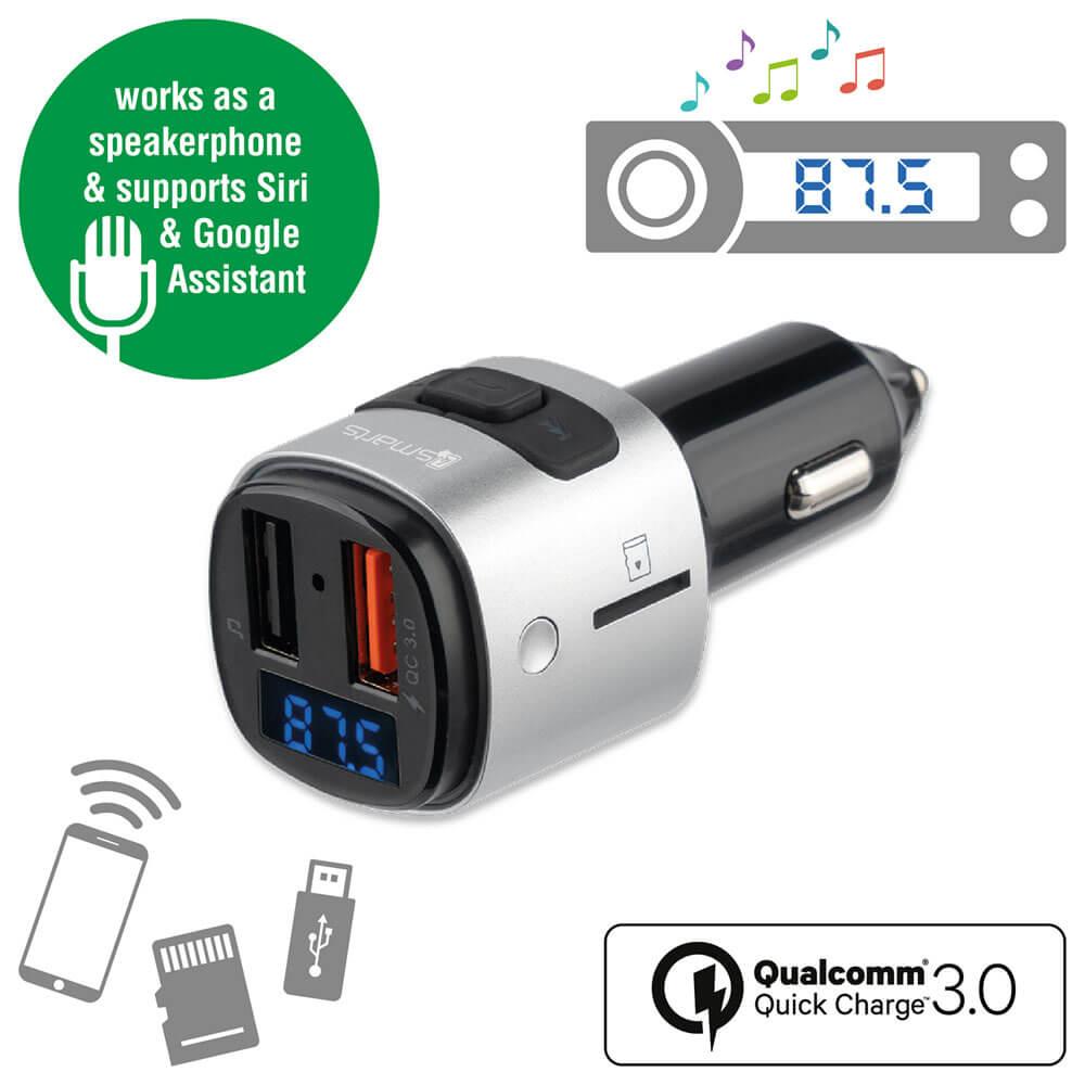 Зарядно за кола (Quick Charge) с трансмитер, MicroSD карта и дисплей - 4smarts Media Assist Car Charger with FM Transmitter and Media-In (черен) | JAR Computers Зарядно за кола (Quick Charge) с трансмитер, MicroSD карта и дисплей - 4smarts Media Assist Car Charger with FM Transmitter and Media-In (черен)