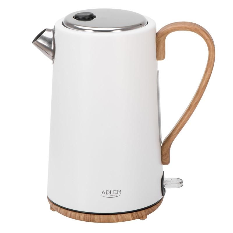 Електрическа кана Adler AD 1352, 2200W, 1.7 л, STRIX, Въртяща се основа, Автоматично изключване, Бял