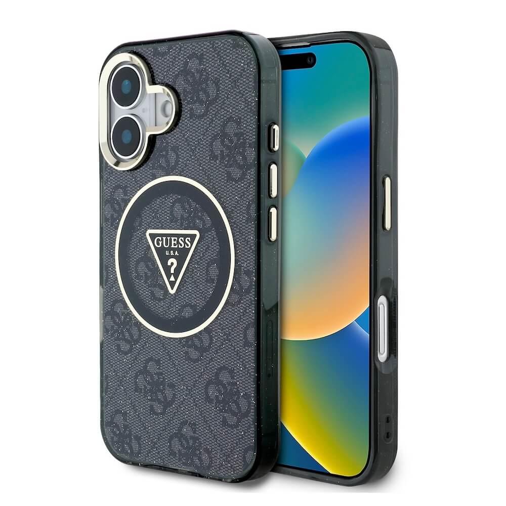 Хибриден удароустойчив кейс с MagSafe за iPhone 16 - Guess IML 4G Glitter And Triangle Logo MagSafe Case (черен) | JAR Computers Хибриден удароустойчив кейс с MagSafe за iPhone 16 - Guess IML 4G Glitter And Triangle Logo MagSafe Case (черен)