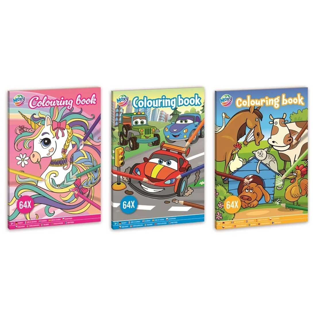 Moxy Книжка за оцветяване, А4, 64 страници, асорти - еднорог, животни и коли, 48 броя | JAR Computers Moxy Книжка за оцветяване, А4, 64 страници, асорти - еднорог, животни и коли, 48 броя