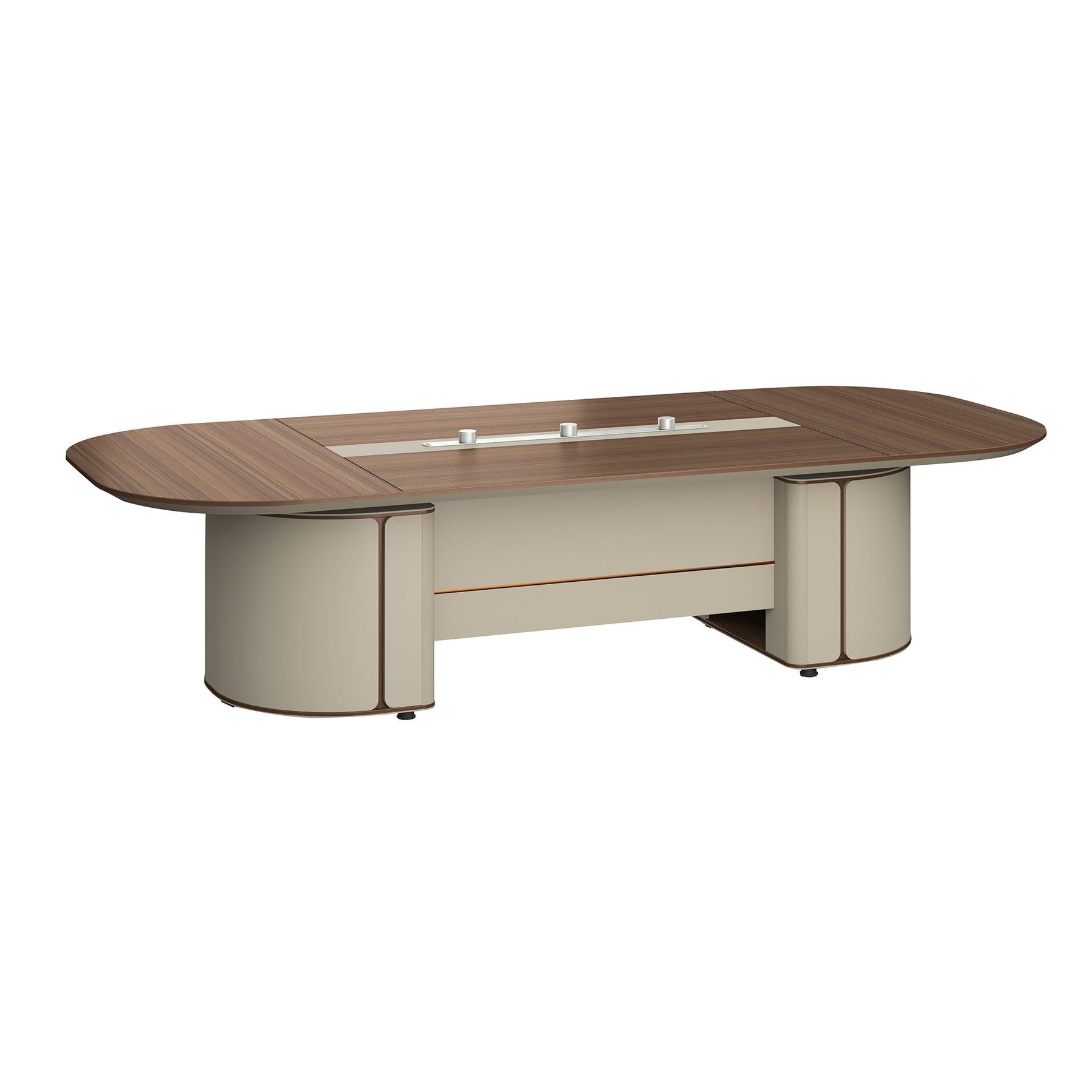 Заседателна маса RFG Savona, 3200 х 1400 х 750 mm, овален плот, ПДЧ 25 mm, дъб и сиво | JAR Computers Заседателна маса RFG Savona, 3200 х 1400 х 750 mm, овален плот, ПДЧ 25 mm, дъб и сиво